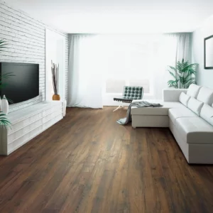 wood-look laminate flooring in living room | Carpet Warehouse