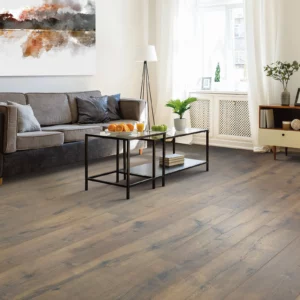 wood-look laminate flooring in living room | Carpet Warehouse