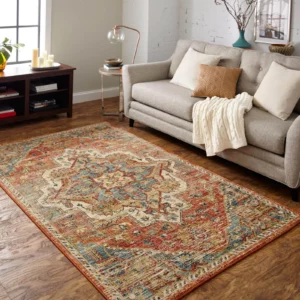 Patterned area rug in living room | Carpet Warehouse
