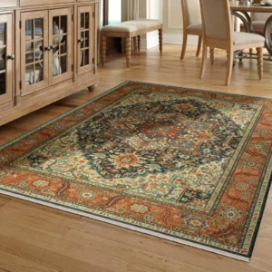 Patterned area rug in living room | Carpet Warehouse